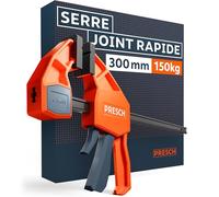 Presch Serre joint menuisier 300mm - Serre joint rapide avec force de serrage 150kg pour fixation rapide - Stable grâce à l’acier carbone et au boîtier en fibre de verre - Avec fonction d'écartement