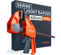 Presch Serre joint menuisier 450mm - Serre joint rapide avec force de serrage 150kg pour fixation rapide - Stable grâce à l’acier carbone et au boîtier en fibre de verre - Avec fonction d'écartement