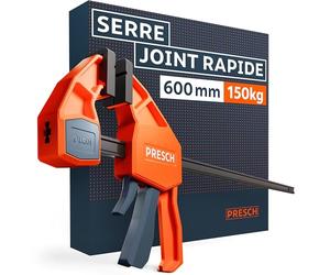 Presch Serre joint menuisier 600mm - Serre joint rapide avec force de serrage 150kg pour fixation rapide - Stable grâce à l’acier carbone et au boîtier en fibre de verre - Avec fonction d'écartement