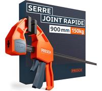 Presch Serre joint menuisier 900mm - Serre joint rapide avec force de serrage 150kg pour fixation rapide - Stable grâce à l’acier carbone et au boîtier en fibre de verre - Avec fonction d'écartement