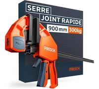 Presch Serre joint menuisier 900mm - Serre joint rapide avec force de serrage 300kg pour fixation rapide - Stable grâce à l’acier carbone et au boîtier en fibre de verre - Avec fonction d'écartement