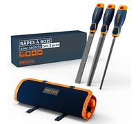Presch Set de 3 râpes à bois avec sacoche - Set de râpes H2 de haute qualité comprenant une râpe à bout plat, une râpe demi-ronde et une râpe ronde - Râpe à bois