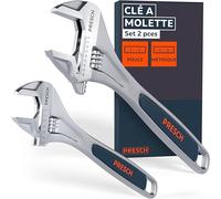 PRESCH Set de clés à molette - 200mm & 300mm - Échelles gravées au laser 30mm et 40mm (métrique et pouces) - Usinage de précision pour une prise optimale - Clés anglaise robuste et réglable