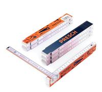 PRESCH Set de Mètres pliants 2m avec échelle d'angle | 6 pièces | Bois | Orange/Bleu | Pliable | Nombres grands et très lisibles | Encliquetage précis | Mètre en bois, Mètre rigide, Mètre à branche
