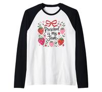 Preschool is My Jam Strawberry Teacher Premier Jour d'école Manche Raglan