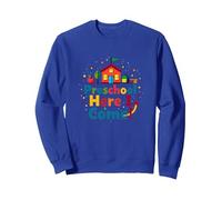 Préscolaire Here I Come! Aventure Scolaire colorée Sweatshirt, Unisexe pour Adultes, Bleu Royal, XL