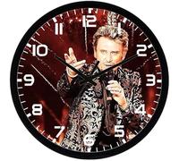 PRESENT Horloge Murale Moderne Johnny Hallyday, Plastique Renforcé de Verre, Silencieuse, pour Bureau ou Domicile, Thème Célébrité, Alimenté par Pile AA Non fourni.