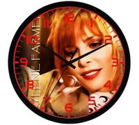PRESENT Horloge Murale Moderne Mylène Farmer, Noir, 22 cm, Plastique Renforcé de Verre, Silencieuse, Style Contemporain, Chiffres Rouge, pour Bureau à Domicile, Thème Célébrité,