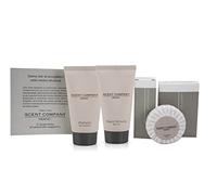 PRESENT-MORE - Kit Accueil 30 Invités Scent Company Milano | Parfum Ambre Royal - Shampooing, Gel Douche, Savon, Bonnet de Douche et Vanity - Made in Italy - Pour Hôtels et B&B