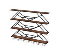 Présentant à vin Mural avec lumière LED, étagères flottantes pour Cuisine, étagères murales flottantes de Bar, exposant métallique, Meuble à vin (Brun Noir, 150x20x120cm)