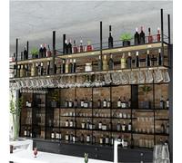 Présentant du verre à vin suspendu étagère flottante, support de plante en fer forgé flottante, support de bouteille de vin avec garde-corps, casier à vin mural, bar / cuisine / vivant, noir, 100 x