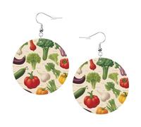 Présentation de divers légumes imprimés boucles d'oreilles rondes pour femmes, 1 paire de boucles d'oreilles percées en cuir léger, ensemble de bijoux tendance cadeaux pour femmes et filles, One Size