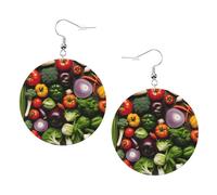 Présentation de divers légumes imprimés boucles d'oreilles rondes pour femmes, 1 paire de boucles d'oreilles percées en cuir léger, ensemble de bijoux tendance cadeaux pour femmes et filles, One Size