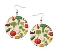 Présentation de divers légumes imprimés boucles d'oreilles rondes pour femmes, 1 paire de boucles d'oreilles percées en cuir léger, ensemble de bijoux tendance cadeaux pour femmes et filles, One Size