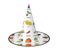 Présentation de divers légumes imprimés chapeau de sorcière d'Halloween, chapeau flèche pliable, adapté pour Halloween, carnaval, bal masqué, accessoires de costume de fête