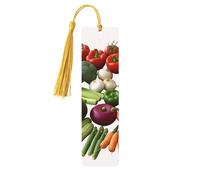 Présentation de divers marque-pages en bois de légumes pour hommes, femmes, enseignants, cadeau vintage fait à la main, marque-pages pour lecture, marque-pages à suspendre, étiquettes cadeaux