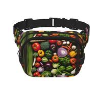 Présentation de divers sacs banane imprimés légumes avec extension pour homme et femme, sac banane avec poches zippées, noir, One Size