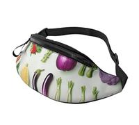 Présentation de divers sacs banane imprimés légumes avec trou pour écouteurs pour homme et femme - Sac banane de sport réglable pour l'extérieur, l'entraînement, la randonnée, Noir , Taille unique