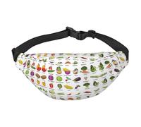 Présentation de divers sacs banane pour homme et femme, sac banane en polyester imprimé pour voyage, marche, sport avec sangle réglable, Noir , Taille unique