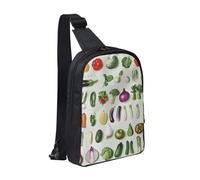 Présentation de divers sacs de poitrine imprimés de légumes pour homme et femme, sac à dos à bandoulière imperméable pour coureur, entraînement, randonnée, cyclisme, voyage, Noir , Taille unique, Sac