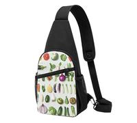 Présentation de divers sacs de poitrine imprimés de légumes pour hommes et femmes, sacs banane d'extérieur à bandoulière pour randonnée, sac de sport, Noir , Taille unique, Sac à dos décontracté