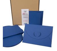 PresentFill® - Lot de 25 cartes pliantes vierges avec enveloppes avec fermeture en forme de cœur - Bleu saphir - Cartes pliantes à personnaliser, écrire ou imprimer soi-même - Format A6/C6