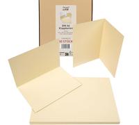 PresentFill® Lot de 50 cartes pliantes vierges en crème beige chamois - Format A6 - Idéales pour concevoir, écrire ou imprimer vous-même des cartes - Compatible avec des enveloppes C6