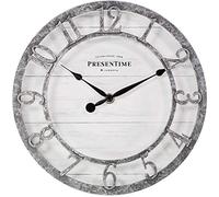 Presentime & Co 10" Farmhouse Series Wall Clock, Quartz Movement, Shiplap Style, Raised 3D Arabic Numeral, Galvanized Finish