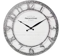PRESENTIME & Co Horloge Murale 33 cm, Mouvement à Quartz, Style Shiplap, Chiffres Arabes 3D en Relief, Finition galvanisée