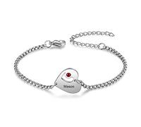 Presentimental Argent 925 Bracelet personnalisé pour femmes avec 1-6 noms gravé Bracelet porte-bonheur avec 12 pierre de naissance Cadeau pour Noël Fête des Mères Anniversaire（Name 1）