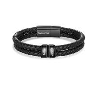 Presentimental Bracelet Cuir Homme Personnalisé Prénom Gravé Acier Inoxydable Cadeau pour Papa, Mari, Petit Ami (Noir-2 nom)