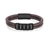 Presentimental Bracelet Cuir Homme Personnalisé Prénom Gravé Acier Inoxydable Cadeau pour Papa, Mari, Petit Ami (marron-5 nom)