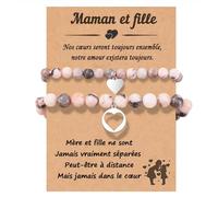 Presentimental Bracelet Mère et Fille Cadeau Maman Cadeau d'école pour Filles Fils élastique pour Femme Bracelet de Perles Roses (cœur)