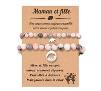 Presentimental Bracelet Mère et Fille Cadeau Maman Cadeau d'école pour Filles Fils élastique pour Femme Bracelet de Perles Roses (ours)