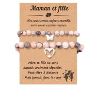 Presentimental Bracelet Mère et Fille Cadeau Maman et Filles Bracelets Cadeau d'école pour Fille Bracelet élastique pour Femme Bracelet de Perles Roses