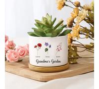 Presentimental Cadeau Fete des Meres Cadeau Maman Pot de Fleurs en Céramique Personnalisé avec 1-8 Noms Arbre de Vie Pot de Plantes Succulentes (A)