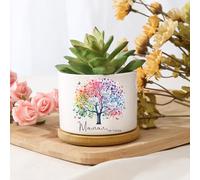 Presentimental Cadeau Fete des Meres Cadeau Maman Pot de Fleurs en Céramique Personnalisé avec 1-8 Noms Arbre de Vie Pot de Plantes Succulentes (D)