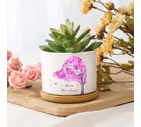 Presentimental Cadeau Fete des Meres Cadeau Maman Pot de Fleurs en Céramique Personnalisé avec 1-8 Noms Arbre de Vie Pot de Plantes Succulentes (C)