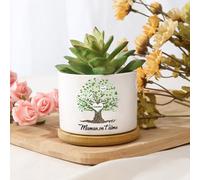 Presentimental Cadeau Fete des Meres Cadeau Maman Pot de Fleurs en Céramique Personnalisé avec 1-8 Noms Arbre de Vie Pot de Plantes Succulentes (B)