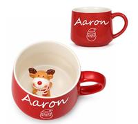 Presentimental Mug de Noël Personnalisé avec Prénom Tasse à Café Rouge en Céramique avec Décoration 3D à l’Intérieur Mug de Noël Cadeau pour Noel Famille Amis