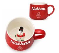 Presentimental Mug de Noël Personnalisé avec Prénom Tasse à Café Rouge en Céramique avec Décoration 3D à l’Intérieur Mug de Noël Cadeau pour Noel Famille Amis