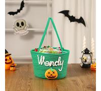 Presentimental Panier Trick Or Treat avec Nom Halloween Decoration Personnalisé Sac à Bonbons Halloween Sac Fourre-Tout Cadeau pour Enfants, Femmes,Hommes (Vert)