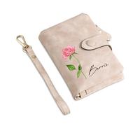 Presentimental Portefeuille Cuir Personnalisé Femme Nom de Naissance Fleur Portefeuille Cadeau pour Maman Fête des mères Noël Anniversaire (Rose)