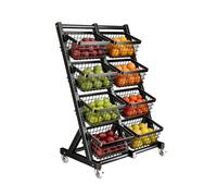 Présentoir à 4 niveaux avec roulettes, organiseur de collations empilable amovible, support triangulaire en métal, étagère utilitaire pour collation aux fruits et légumes