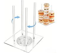 Présentoir à beignets en acrylique à plusieurs niveaux avec base rotative Lazy Susan, quatre piliers pour le soutien, pour présenter des beignets et des desserts en forme d'anneau lors de