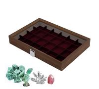 Présentoir à bijoux 24 compartiments en bois résistant à la poussière avec | Boîte de rangement en pierre de cristal pour bureau, salle d'étude, salle de ucation géologique, extérieur
