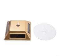 Présentoir à bijoux avec plateau rotatif à 360 degrés à énergie solaire pour produits en cristal, téléphones portables, montres et petits accessoires (Doré)