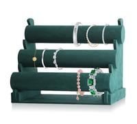 Présentoir à Bijoux en Velours Avec 3 Étages Amovibles pour Bracelets, Montres, Colliers (Vert)