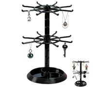 Présentoir à Bijoux Rotatif 2 Niveaux, Support Tournant pour Organiser Boucles d'Oreilles, Bracelets, Bagues, Colliers, Plateau Clé Présentoir Porte-Clé pour Vitrine Bijouterie ou Usage Domestique