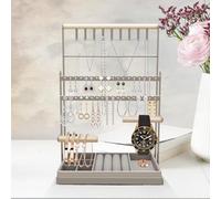 Présentoir à Bijoux, Support à Bijoux, Porte-Bijoux avec Plateau en Velours et Crochets, arbre à bijoux, Organisateur, Présentoir, Bagues, Boucles d'Oreilles, Bracelets, Montres et Accessoires, Gris